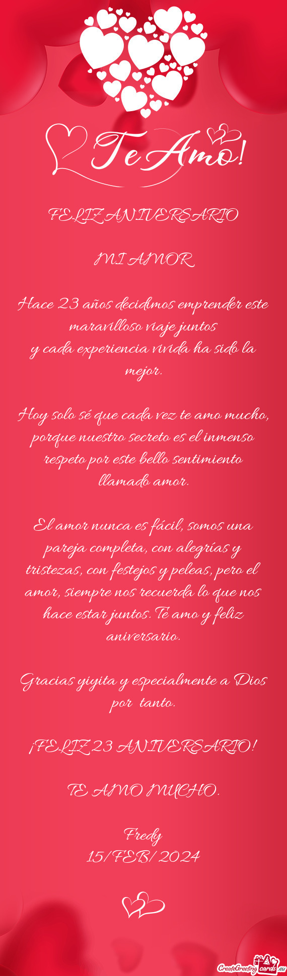 Hoy solo sé que cada vez te amo mucho, porque nuestro secreto es el inmenso respeto por este bello