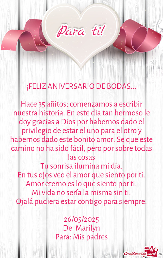 Ios por habernos dado el privilegio de estar el uno para el otro y habernos dado este bonito amor. S