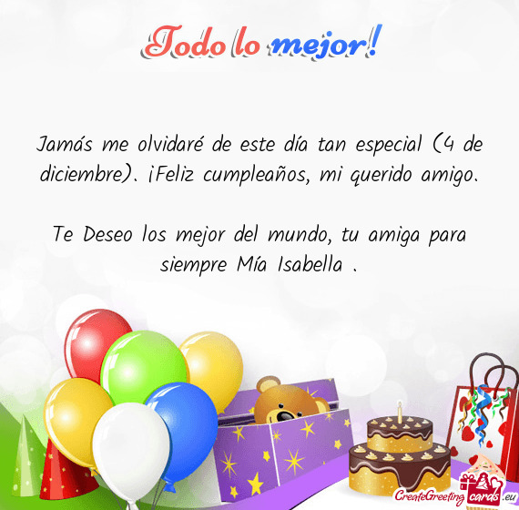 Jamás me olvidaré de este día tan especial (4 de diciembre). ¡Feliz cumpleaños, mi querido amig