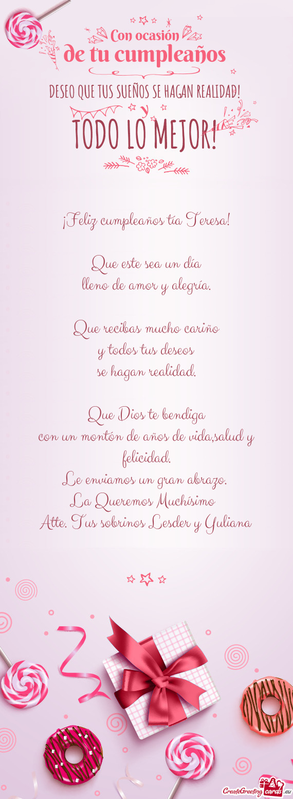 Le enviamos un gran abrazo