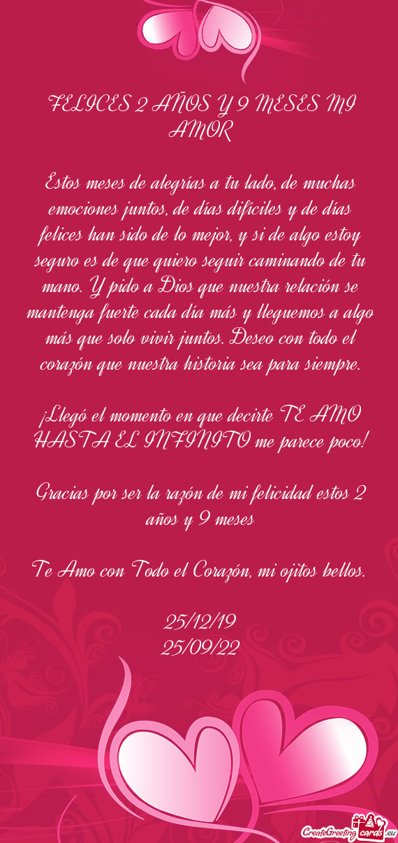 ¡Llegó el momento en que decirte TE AMO HASTA EL INFINITO me parece poco