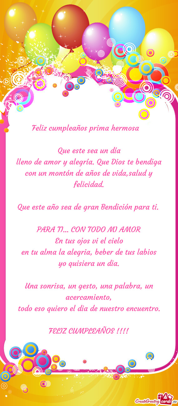 Lleno de amor y alegría. Que Dios te bendiga