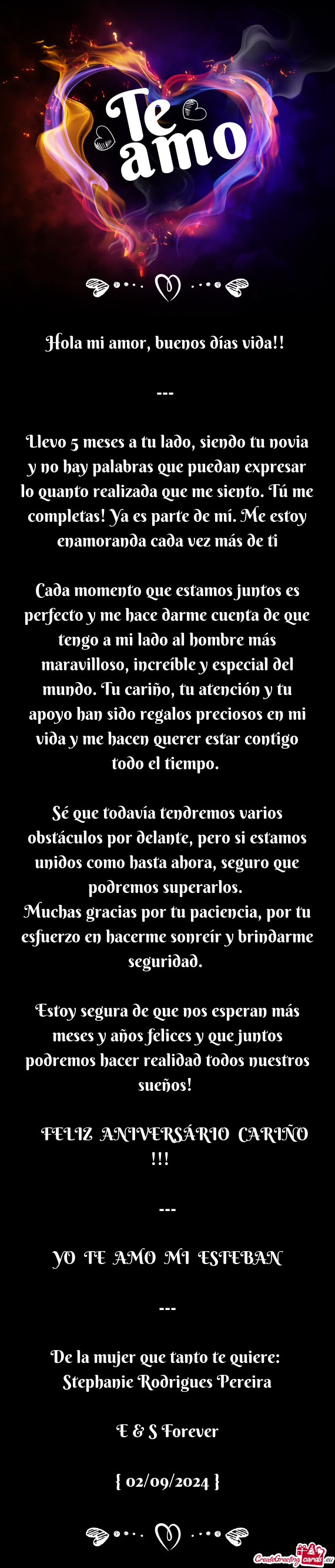 Llevo 5 meses a tu lado, siendo tu novia y no hay palabras que puedan expresar lo quanto realizada q