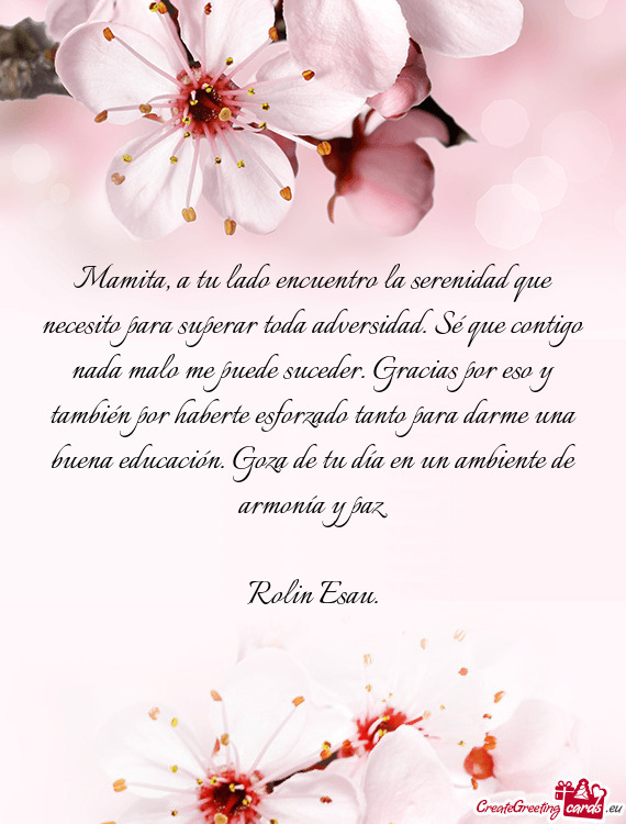 Mamita, a tu lado encuentro la serenidad que necesito para superar toda adversidad. Sé que contigo