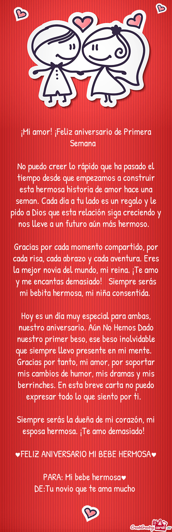 ¡Mi amor! ¡Feliz aniversario de Primera Semana 😻