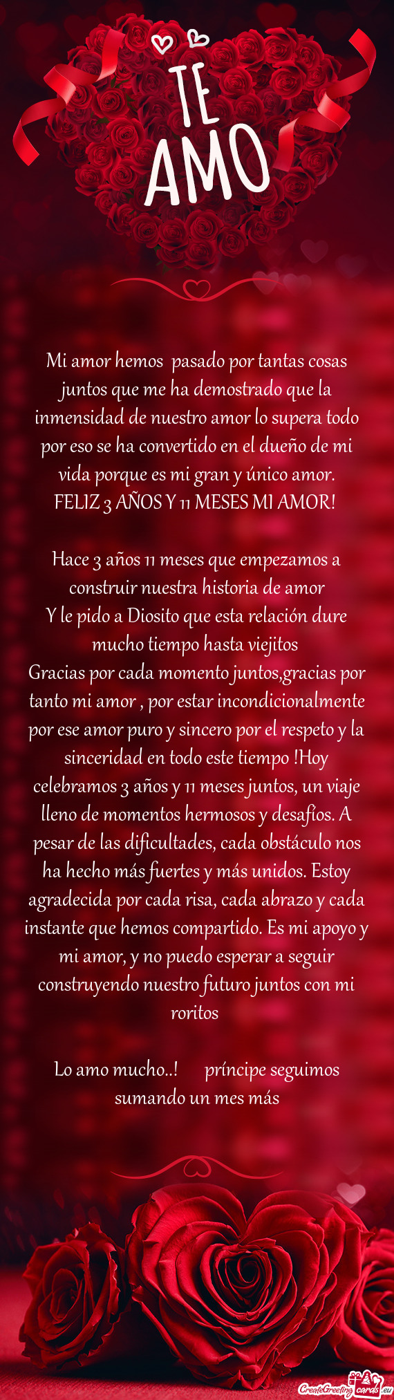 Mi amor hemos pasado por tantas cosas juntos que me ha demostrado que la inmensidad de nuestro amor