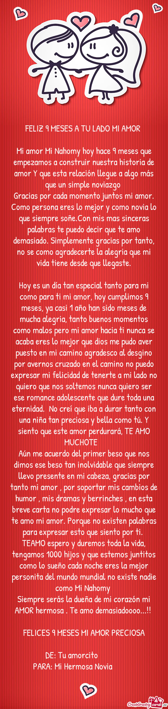 Mi amor Mi Nahomy hoy hace 9 meses que empezamos a construir nuestra historia de amor Y que esta rel
