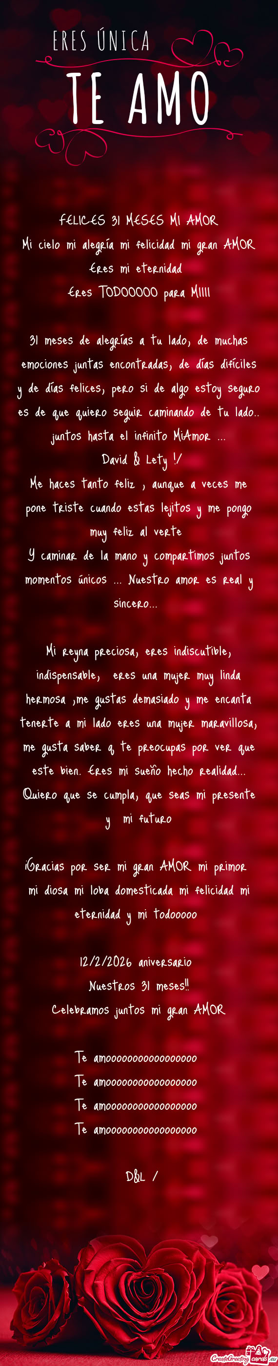 Mi cielo mi alegría mi felicidad mi gran AMOR Eres mi eternidad