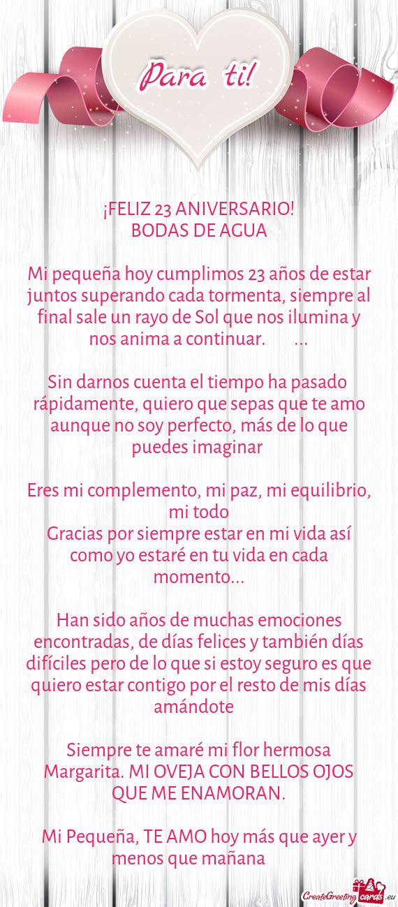 Mi pequeña hoy cumplimos 23 años de estar juntos superando cada tormenta, siempre al final sale un