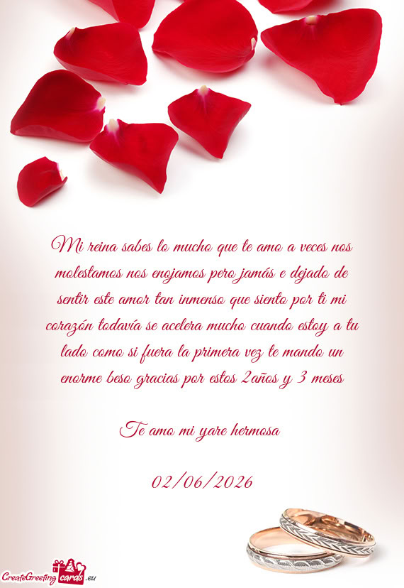 Mi reina sabes lo mucho que te amo a veces nos molestamos nos enojamos pero jamás e dejado de senti