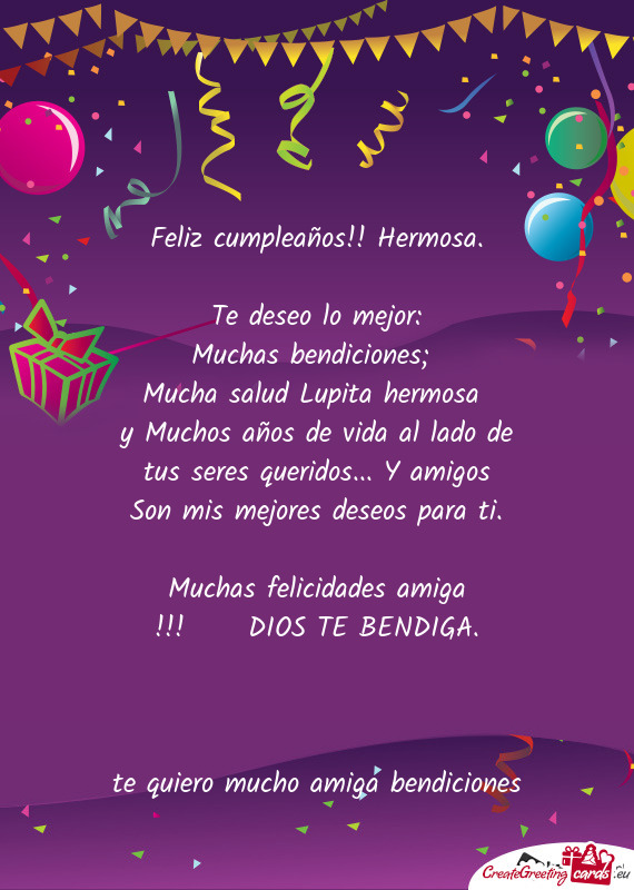 Mucha salud Lupita hermosa