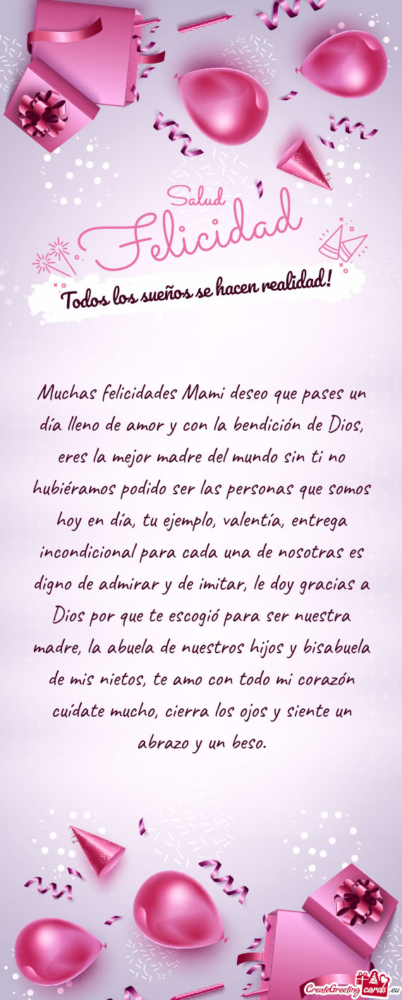 Muchas felicidades Mami deseo que pases un día lleno de amor y con la bendición de Dios, eres la m