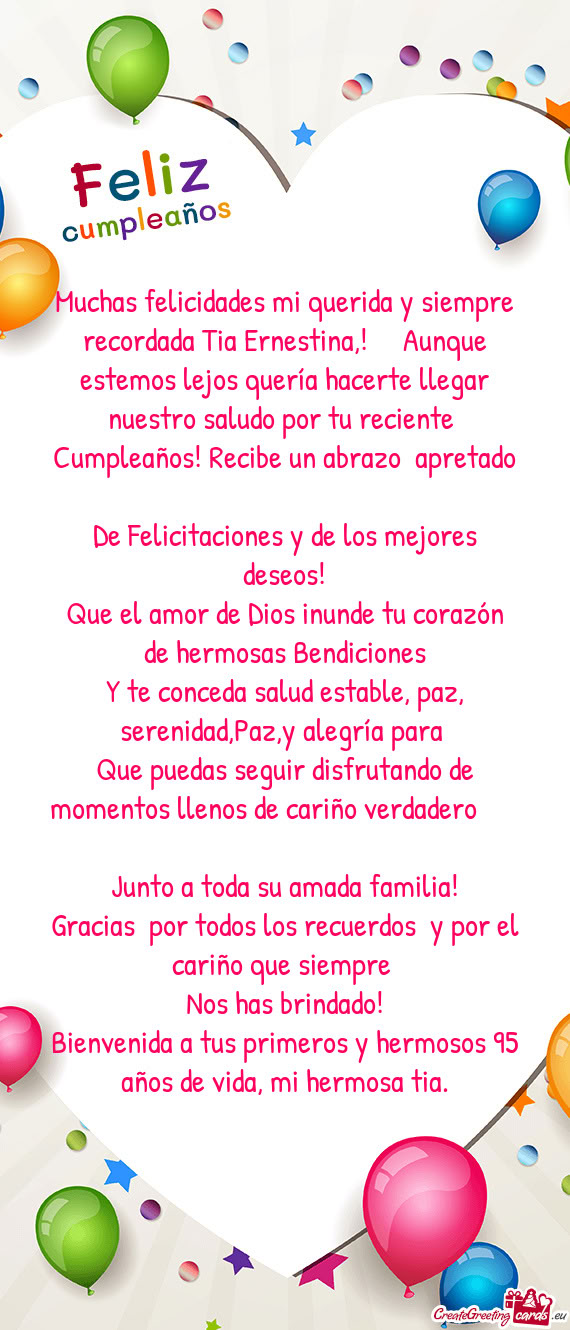 Muchas felicidades mi querida y siempre recordada Tia Ernestina,! 🎉❤️ Aunque estemos lejos qu