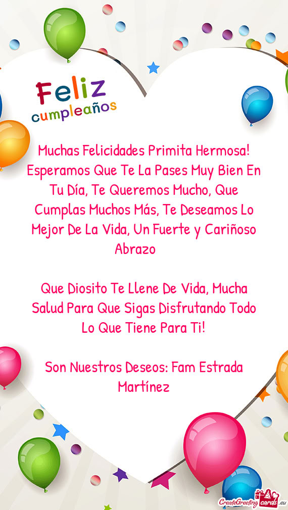 Muchas Felicidades Primita Hermosa! Esperamos Que Te La Pases Muy Bien En Tu Día, Te Queremos Mucho