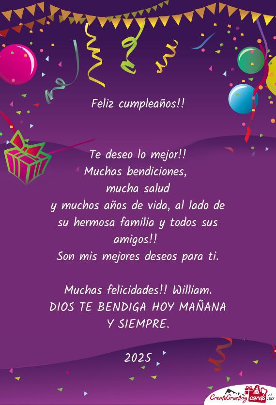 Muchas felicidades!! William