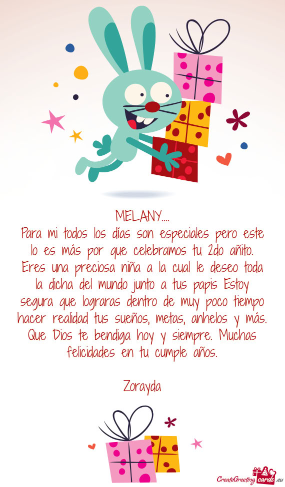 Na preciosa niña a la cual le deseo toda la dicha del mundo junto a tus papis Estoy segura que logr