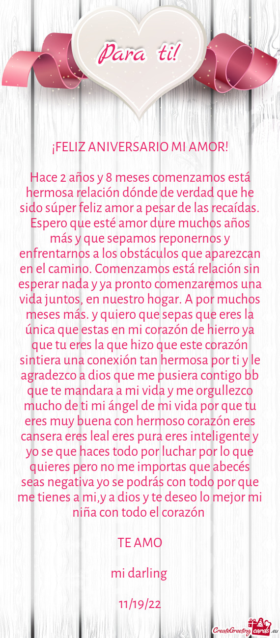 Nada y ya pronto comenzaremos una vida juntos, en nuestro hogar. A por muchos meses más. y quiero