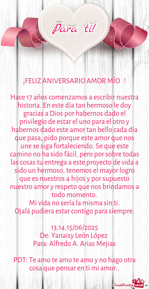 Nemos el mayor logro que es nuestros 4 hijos y por supuesto nuestro amor y respeto que nos brindamos