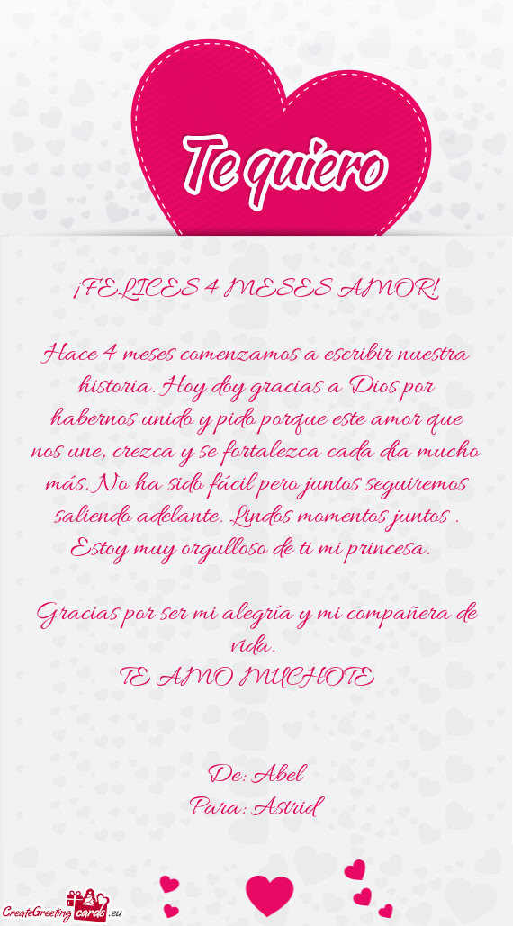 O porque este amor que nos une, crezca y se fortalezca cada día mucho más. No ha sido fácil pero