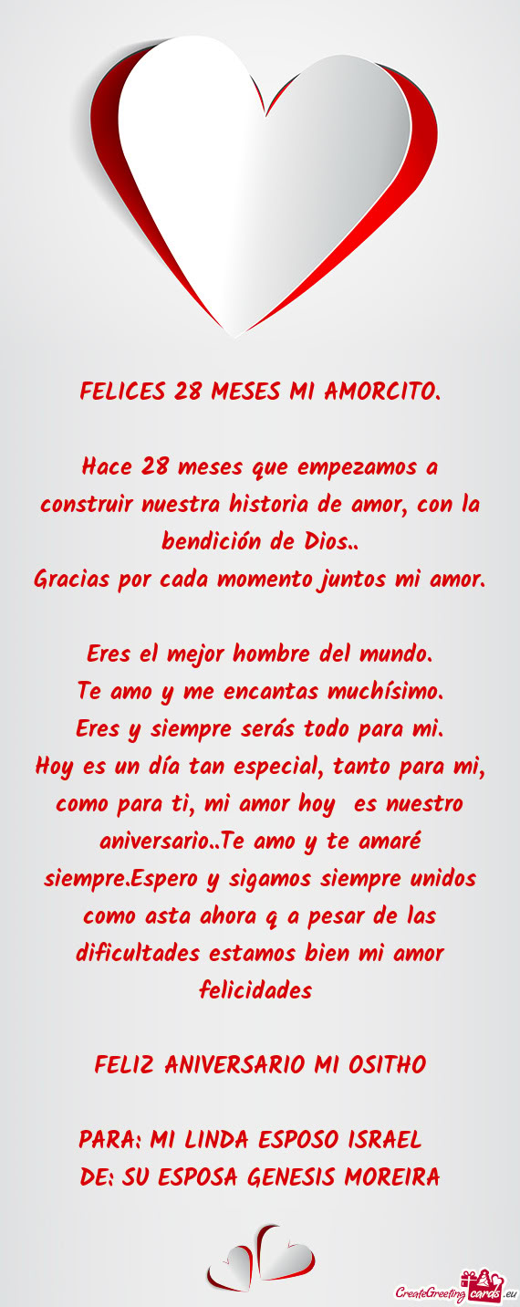 O y te amaré siempre.Espero y sigamos siempre unidos como asta ahora q a pesar de las dificultades