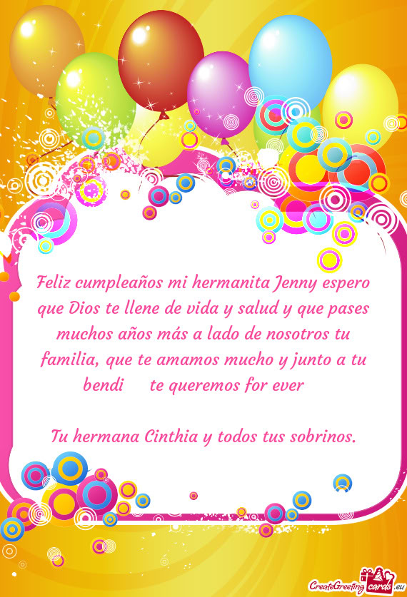 Os más a lado de nosotros tu familia, que te amamos mucho y junto a tu bendi 😄 te queremos for e