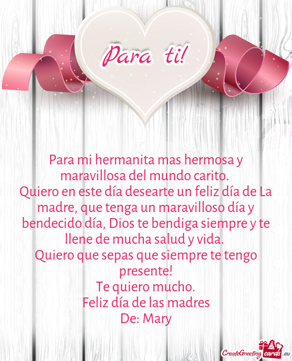Para mi hermanita mas hermosa y maravillosa del mundo carito