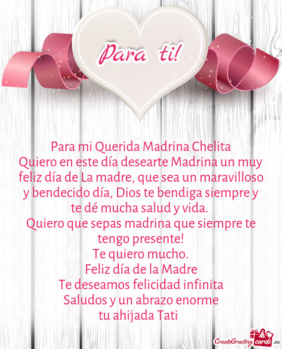 Para mi Querida Madrina Chelita