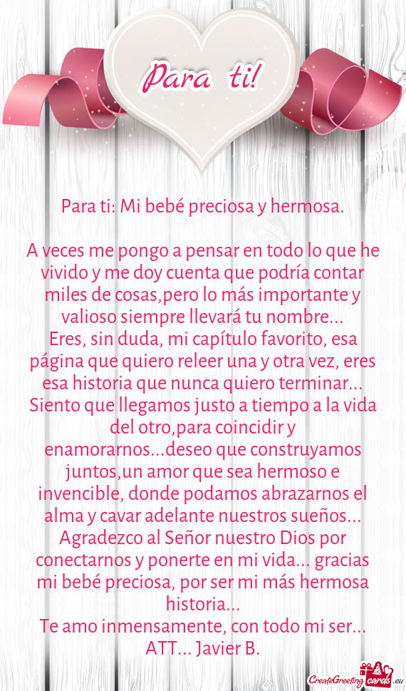 Para ti: Mi bebé preciosa y hermosa