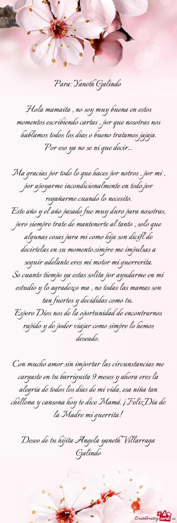 Para: Yaneth Galindo