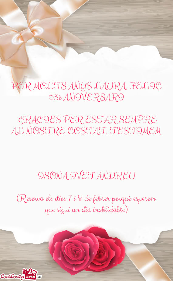 PER MOLTS ANYS LAURA, FELIÇ 53è ANIVERSARI