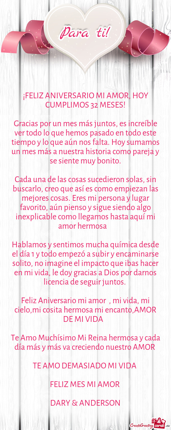 Que aún nos falta. Hoy sumamos un mes más a nuestra historia como pareja y se siente muy bonito