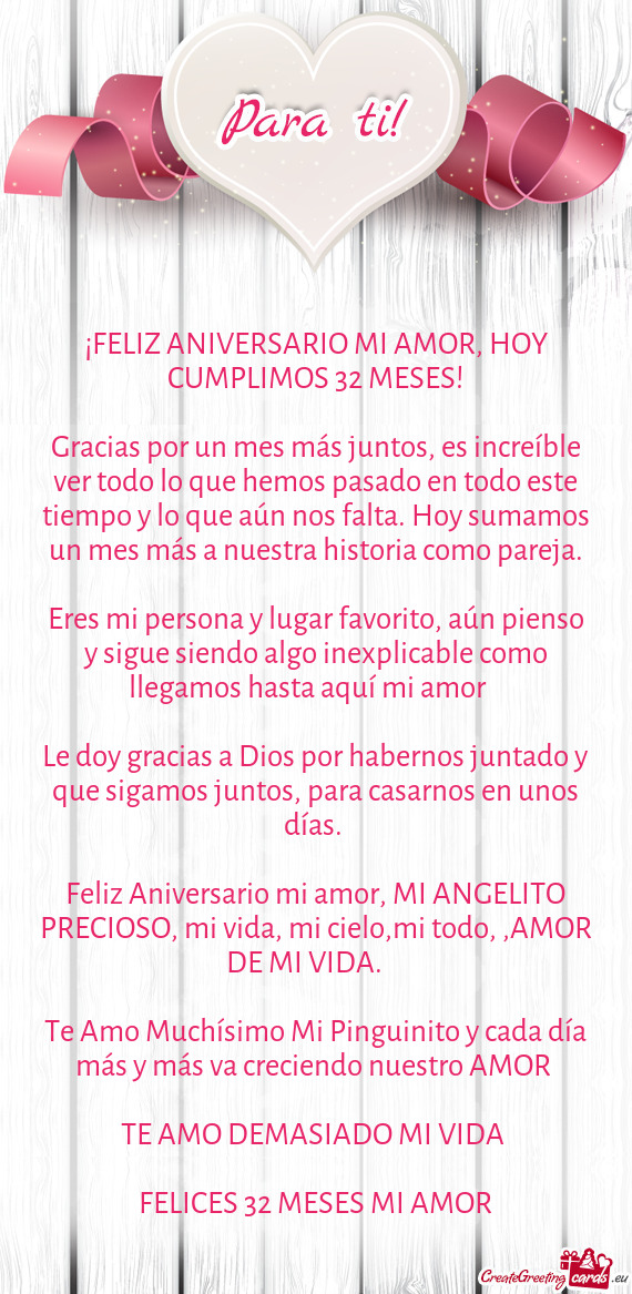 Que aún nos falta. Hoy sumamos un mes más a nuestra historia como pareja