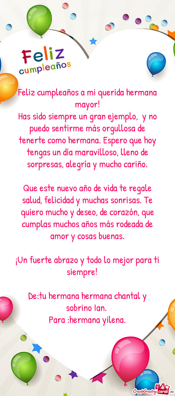 Que este nuevo año de vida te regale salud, felicidad y muchas sonrisas. Te quiero mucho y deseo, d