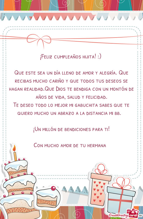 Que este sea un día lleno de amor y alegría. Que recibas mucho cariño y que todos tus deseos se h