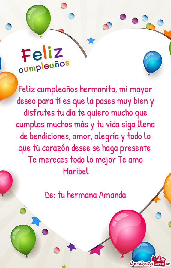 Que tú corazón desee se haga presente Te mereces todo lo mejor Te amo Maribel🌹🌻🎉🎂🎊