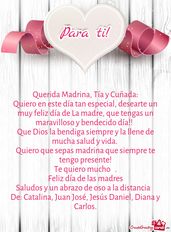 Querida Madrina, Tía y Cuñada