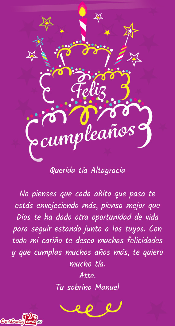 Querida tía Altagracia