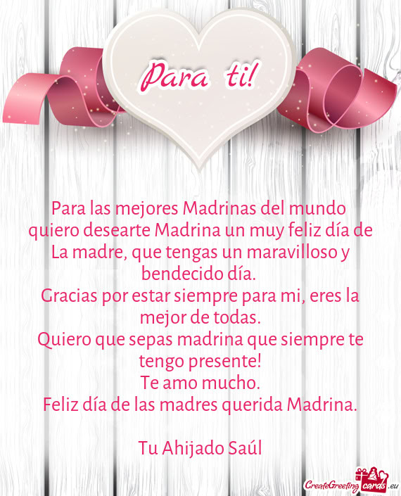 Quiero desearte Madrina un muy feliz día de La madre, que tengas un maravilloso y bendecido día