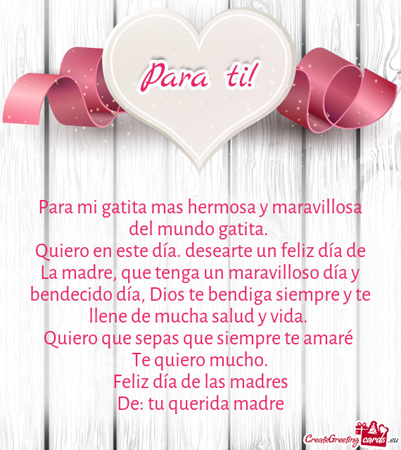 Quiero en este día. desearte un feliz día de La madre, que tenga un maravilloso día y bendecido d