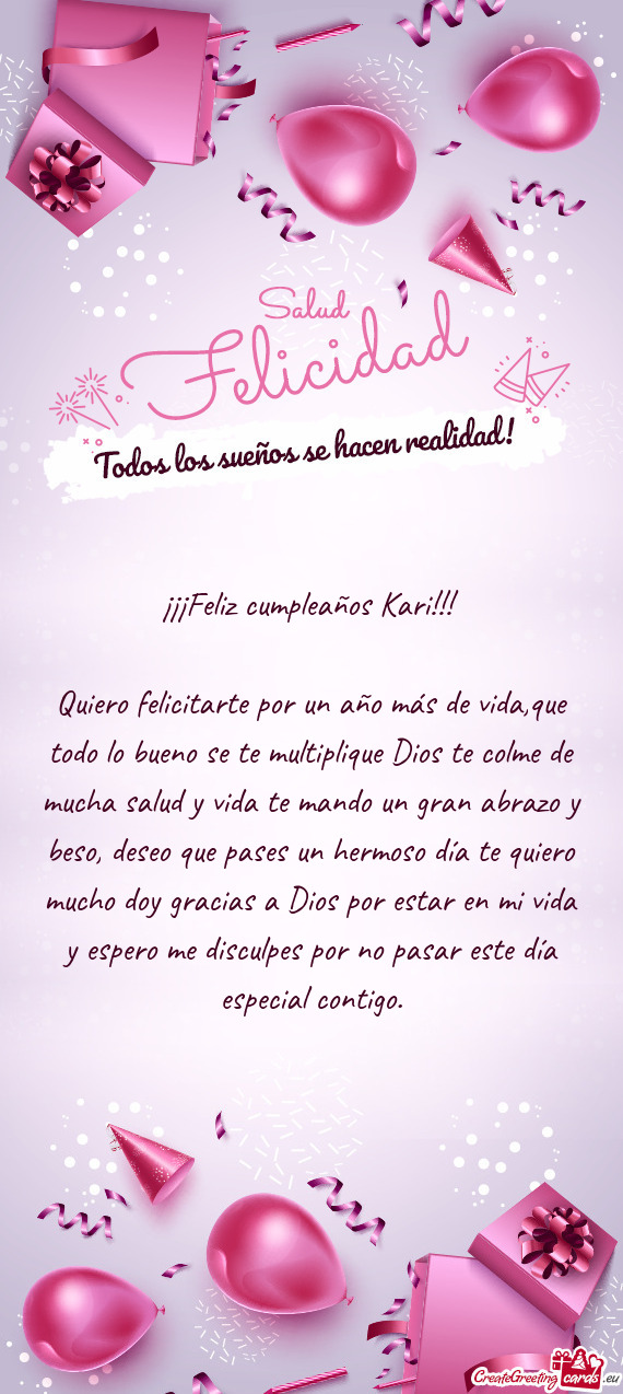 Quiero felicitarte por un año más de vida,que todo lo bueno se te multiplique Dios te colme de muc