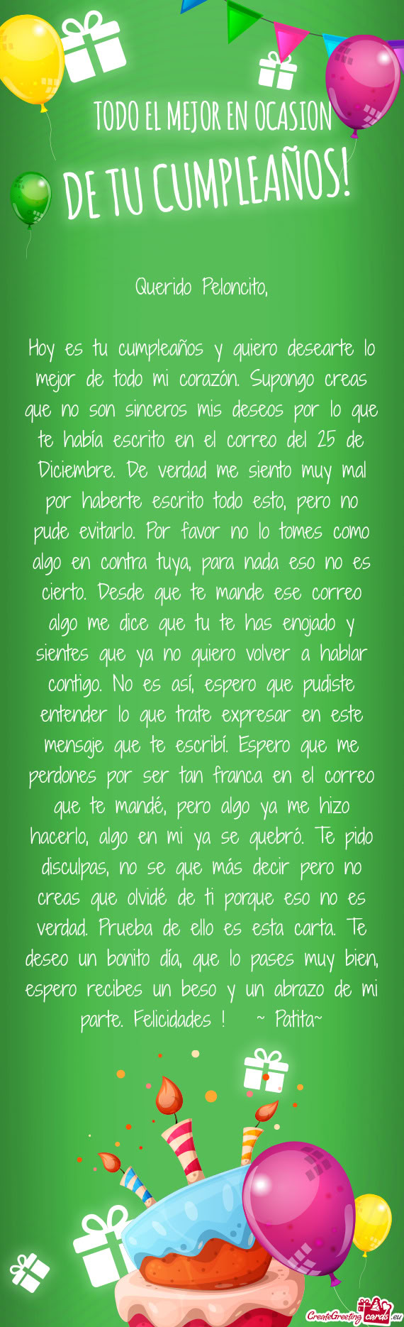 Ros mis deseos por lo que te había escrito en el correo del 25 de Diciembre. De verdad me siento mu