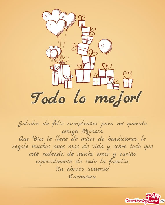 Saludos de feliz cumpleaños para mi querida amiga Myriam