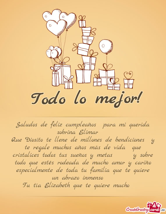 Saludos de feliz cumpleaños 🎉para mi querida sobrina Elimar ❤️