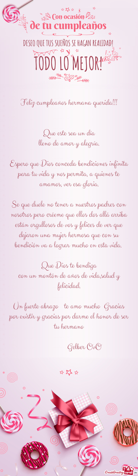 Se que duele no tener a nuestros padres con nosotros pero créeme que ellos dos allá arriba están