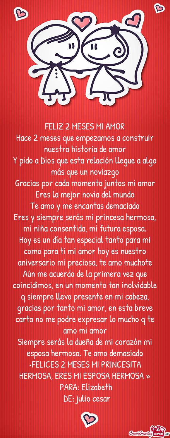 Sente en mi cabeza, gracias por tanto mi amor, en esta breve carta no me podre expresar lo mucho q t