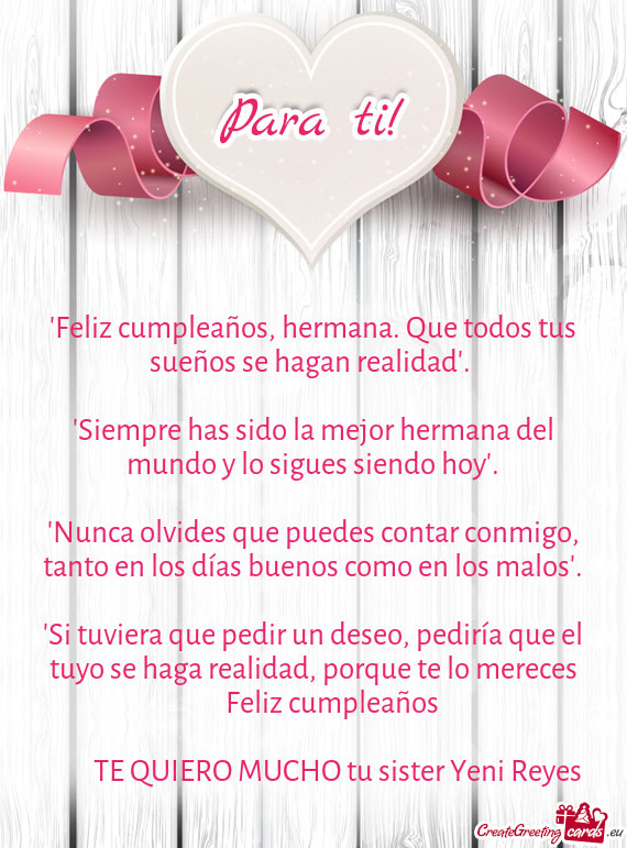 "Si tuviera que pedir un deseo, pediría que el tuyo se haga realidad, porque te lo mereces