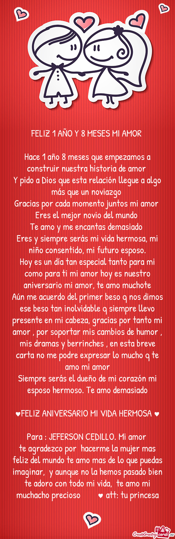 Siempre serás el dueño de mi corazón mi esposo hermoso. Te amo demasiado