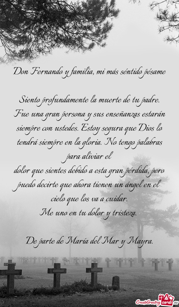 Siento profundamente la muerte de tu padre. Fue una gran persona y sus enseñanzas estarán siempre