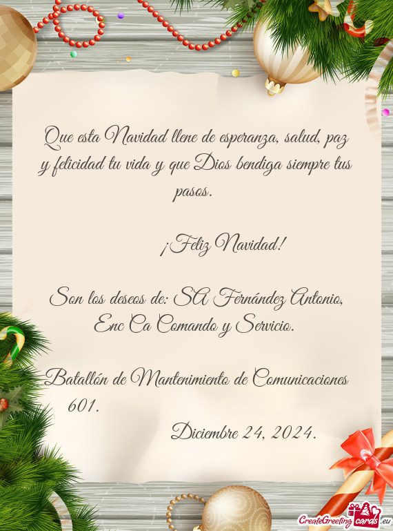 Son los deseos de: SA Fernández Antonio, Enc Ca Comando y Servicio