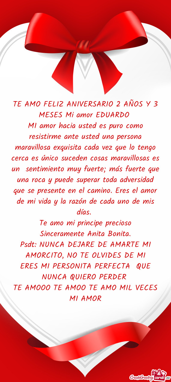 TE AMO FELIZ ANIVERSARIO 2 AÑOS Y 3 MESES Mi amor EDUARDO